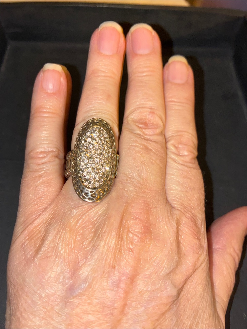 Gold-Tone Pavé Oval Cocktail Stretch Ring